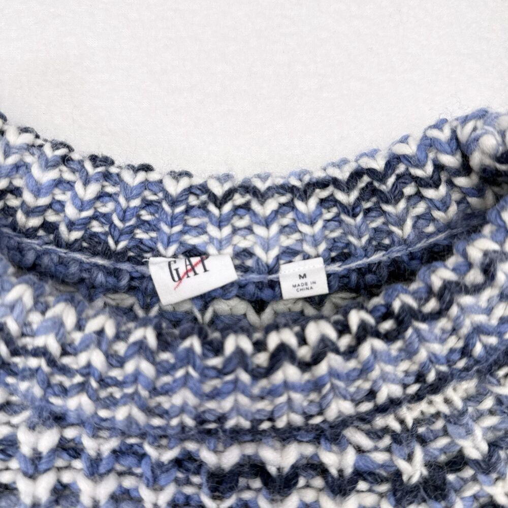 Gap Sweater Women Size Medium Blue Thick Knit Crew Neck Pullover Fisherman Wool - Picture 6 of 10
